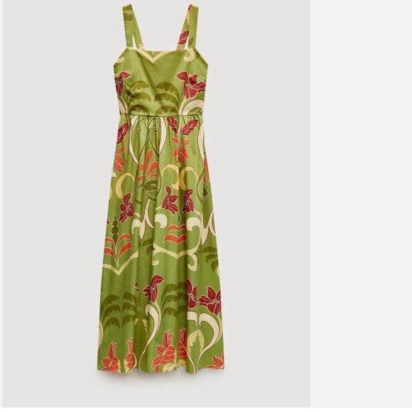 NWOT ZARA WOMAN ZW COLLECTION PRINTED MIDI DRESS GREEN | 2183/010 - Picture 10 of 12